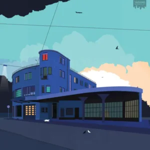 Digital artwork of the Garage du Jura building in Biel/Bienne, Switzerland.